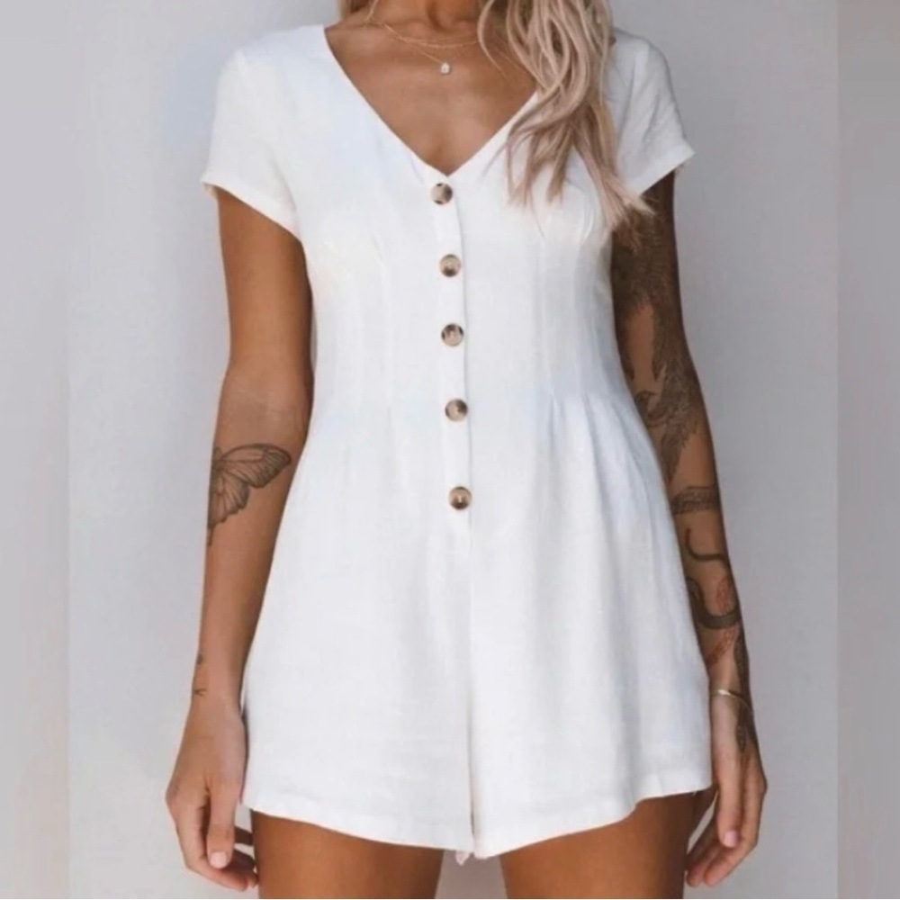 Princess Polly White Button-Up Romper